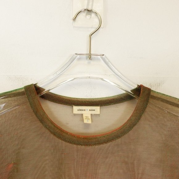 SILENCE +‎ NOISE Womens Brown Green T Shirt SMALL Sheer Sparkle Iridescent Mesh - Picture 5 of 13